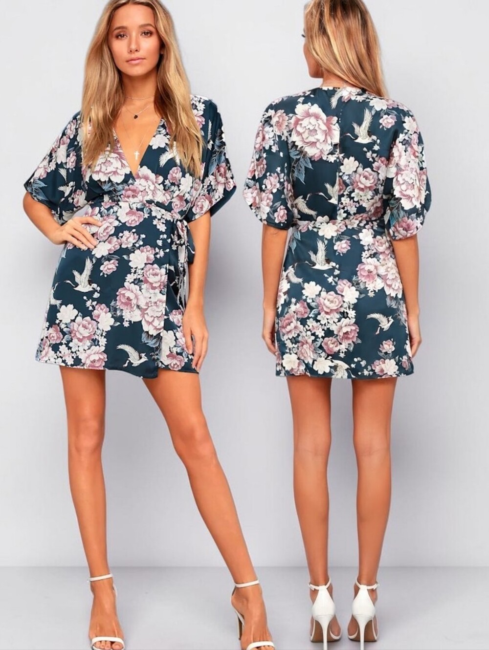 LULUS Precious Petals Floral Print Kimono Wrap Dress - Size M